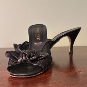 Black Mesh and Leather Bow Detail Heels